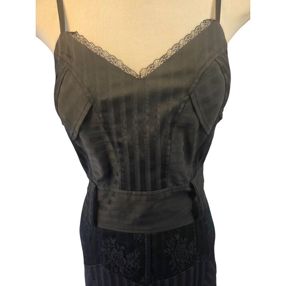 Lulu Via Black Corset Dress Size M Adjustable Straps LaceUp Back Plunging V Neck